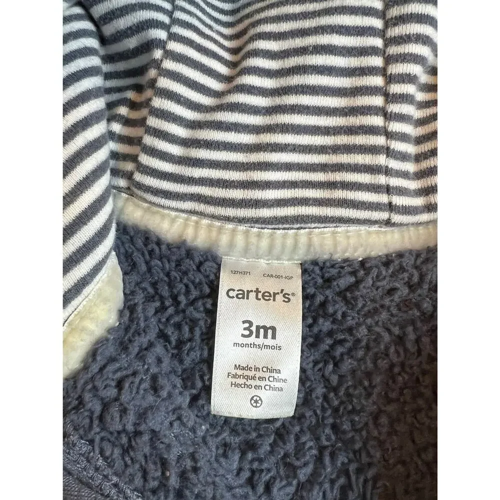Carter's Baby Boy Navy Blue Teddy Bear Romper unisex 3 Months Sherpa Snowsuit